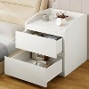 Nightstand with Drawers Bedside Table White End Table Modern Bed Side Table 2 Drawers Night Stand Drom Side Table Curved with Handle Free Design - 2 of 4