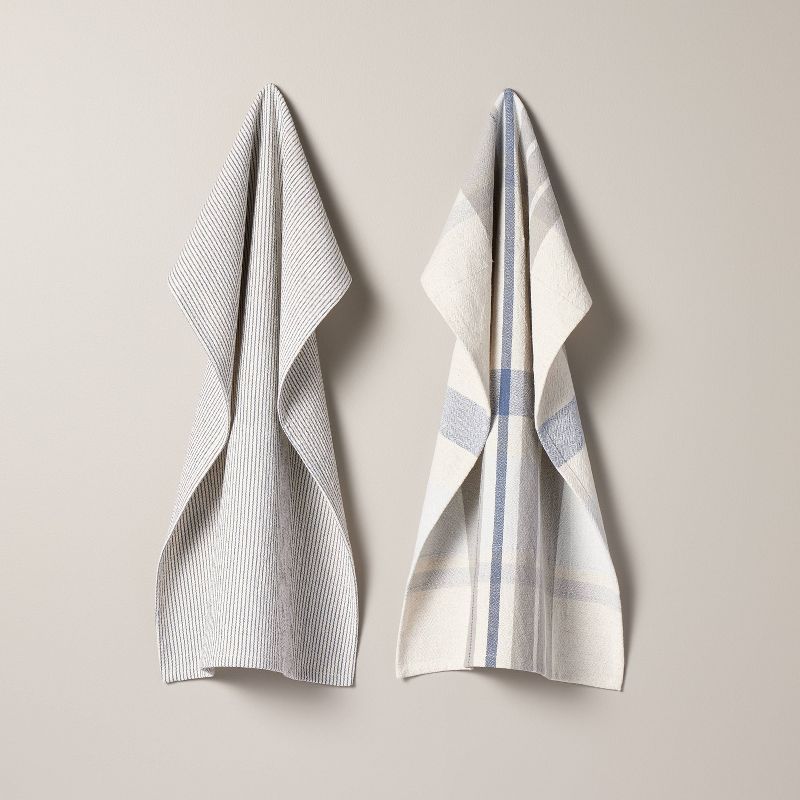 2ct Plaid &#38; Stripe Kitchen Towels Blue/Gray/Cream - Hearth &#38; Hand&#8482; with Magnolia, 1 of 5