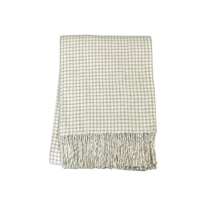 HomeRoots 50" X 67" Cream And Sand Cotton Blend Woven Plaid Throw Blanket with Fringe - 1 of 4