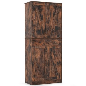 Costway 72" Tall Kitchen Pantry Modern Farmhouse Cupboard Cabinet with 4 Barn Doors Brown/White/Black - 1 of 1