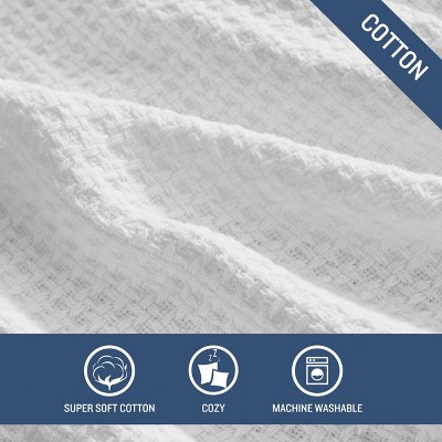 Coastal Knit King-Sized White Cotton Blanket - Reversible & Machine Washable