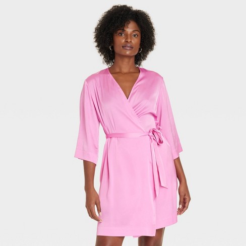 Long pink silk robe best sale