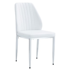 Vynxaria Set of Four White PU Dining Chairs with Silver Metal Legs - 1 of 4