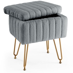 Mr Ironstone Vanity Stool Chair with Storage, Ottoman Faux Fur Soft Padded Makeup Footstools Seat with 4 Metal Legs - 1 of 4