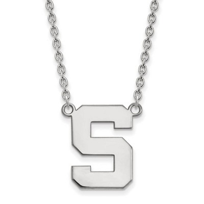 Black Bow Jewelry 10k White Gold Michigan State Spartans NCAA Necklace 18 Inch