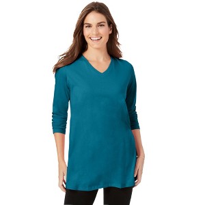 Woman Within Women's Plus Size Perfect Long-Sleeve V-Neck Tunic - 1 of 4