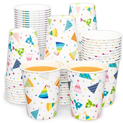 DYLIVeS 50 Count Birthday Cups - 9 OZ Hats Off Party Supplies, Colorful Paper Disposable Drinking Cups for Birthday Party Decorations and Favors
