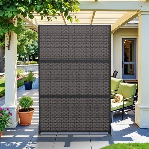 72"H Black 3-Panel Woven Room Divider Decorative Metal Privacy Screen Garden Arbor Freestanding Patio Trellis - 1 of 4