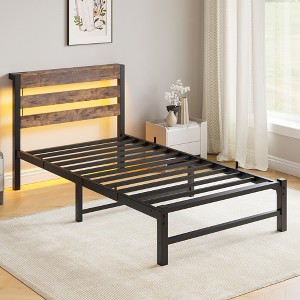 KTMBDW Twin/Full/Queen Bed Frame, Wood Platform Bed Frame with Headboard and Charging Station, Metal Slat Support, No Box Spring Needed - 1 of 4