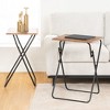 FurnitureR Folding TV Tray Tables Set of 2, Foldable Table Dinner Trays, Compact Snack Tables for Bed Couch Sofa, Metal Frame Wooden Table Top, Brown - 3 of 4
