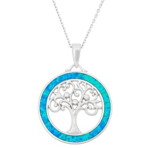 Opalata Sterling Silver Blue Inlay Opal Open Tree of Life 18" Pendant Necklace - Blue - 1 of 2