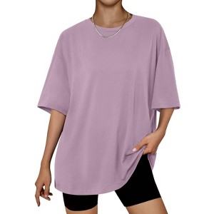 Oversized Tops for Women Summer T Shirts Plus Size Workout Tops Short Sleeve Crewneck Tunic Blouses Beach Vacation Gym - 1 of 4