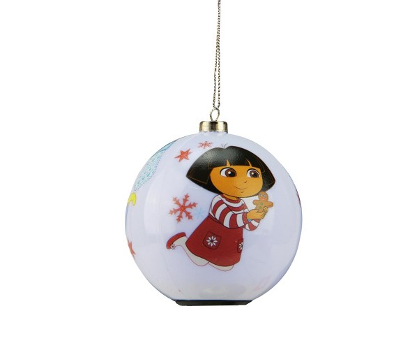 Carlton Cards 3.25" Heirloom LED Lighted Dora the Explorer Ball Christmas Ornament - White/Red