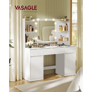 Vanity Desk with 9 LED Lights & Power Outlets, 43.3 Inch Makeup Table with 2 Cabinets, 3 Drawers & 8 Compartments, Dressing Table, Cloud White - 1 of 4