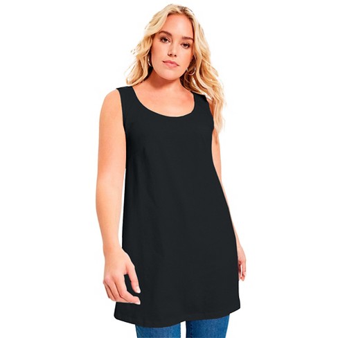 June + Vie By Roaman's Women's Plus Size Scoopneck One + Only Tunic Tank -  26/28, Black : Target