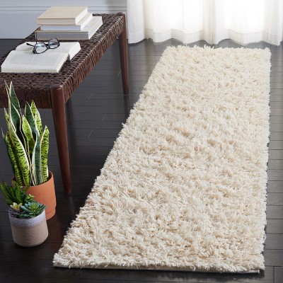 Ivory Hand-Tufted Wool and Synthetic Shag Runner Rug