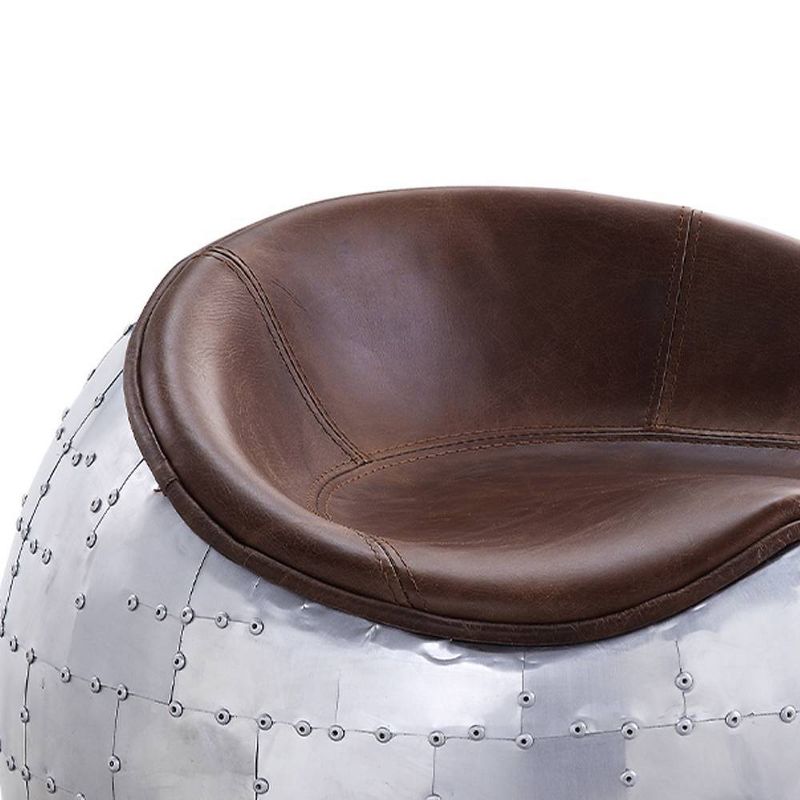 23&#34; Brancaster Grain Leather Ottoman Retro Brown/Aluminum - Acme Furniture, 5 of 7