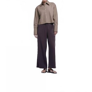 Women's Cropped Cotton Button Down Shirt - DƒÅl the Label - 1 of 4