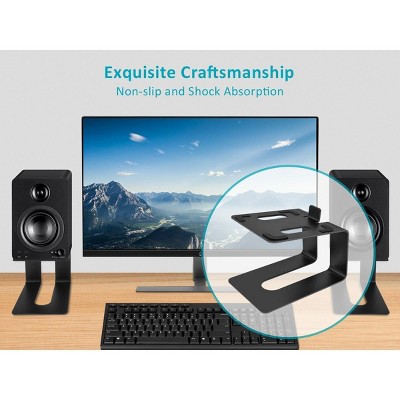 Black Metal Tilted Desktop Bookshelf Speaker Stands Pair