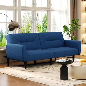 JUJABU 75.8″ Convertible Loveseat Linen Futon Sofa Couch with Adjustable Backrest - 1 of 4