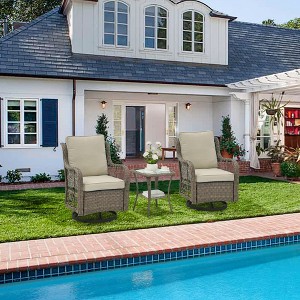 3-Piece Patio Furniture Set, Outdoor 360 Swivel Rocker Patio Chairs Furniture Set of 2 with Side Table - 1 of 4