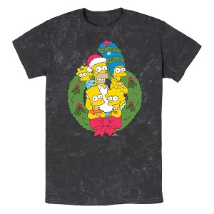 Men's The Simpsons Christmas Wreath Family T-Shirt - 1 of 4