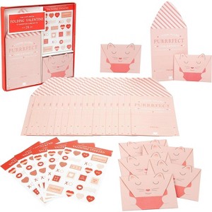 24 Pack Pink Cat Valentine's Day Card & Sticker Set for Kids - I Think You're Purrrfect Valentine! - School Classroom Valentine Exchange - Ages 4+ - 1 of 4