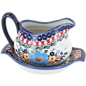 Blue Rose Polish Pottery A37 Andy Gravy Boat & Tray - 1 of 2