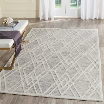 Handmade Grey Ivory Wool Tufted Square Area Rug