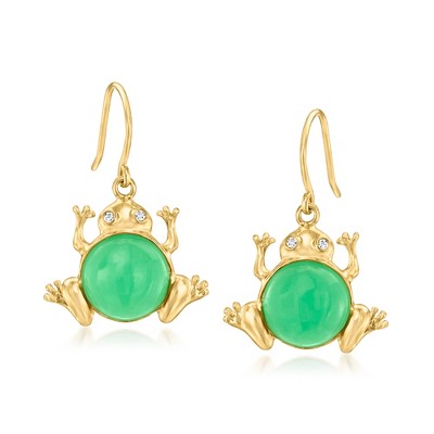 Ross-Simons Jade Frog Drop Earrings With Diamonds in 18kt Gold Over Sterling