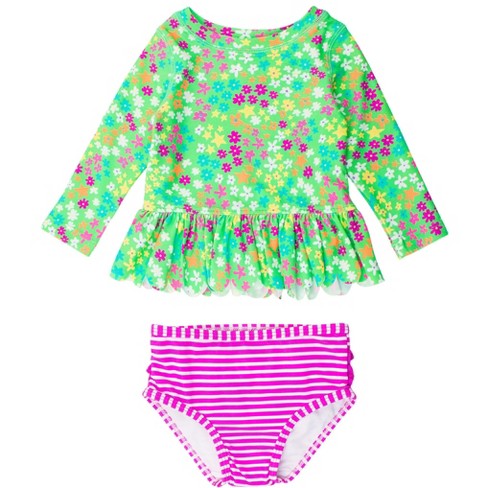 RuffleButts Girls UPF50+ Sun Protected Scallop Hem Long Sleeve Rash Guard Bikini - image 1 of 4