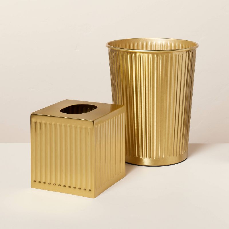 2.4gal Fluted Brass Bathroom Wastebasket Antique Finish - Hearth &#38; Hand&#8482; with Magnolia, 5 of 6
