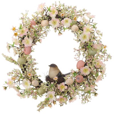 Transpac Foam 22" Cream Easter Faux Berry Wreath with Bird