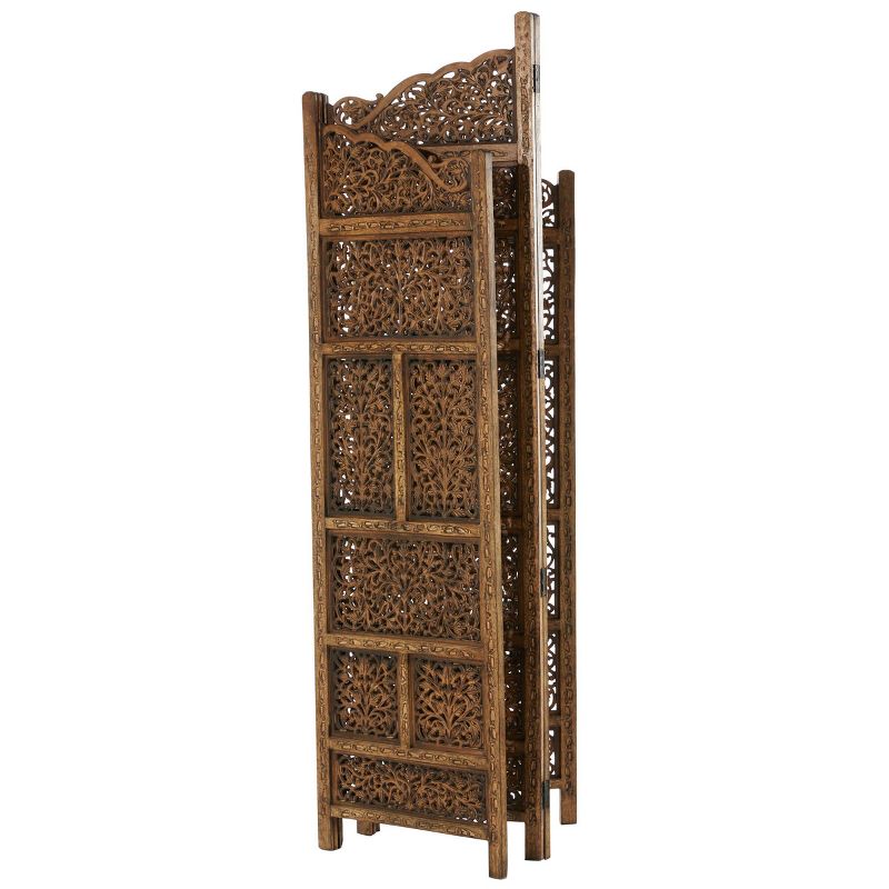 Traditional Wood Carved Pattern Room Divider Screen Brown - Olivia &#38; May, 6 of 7