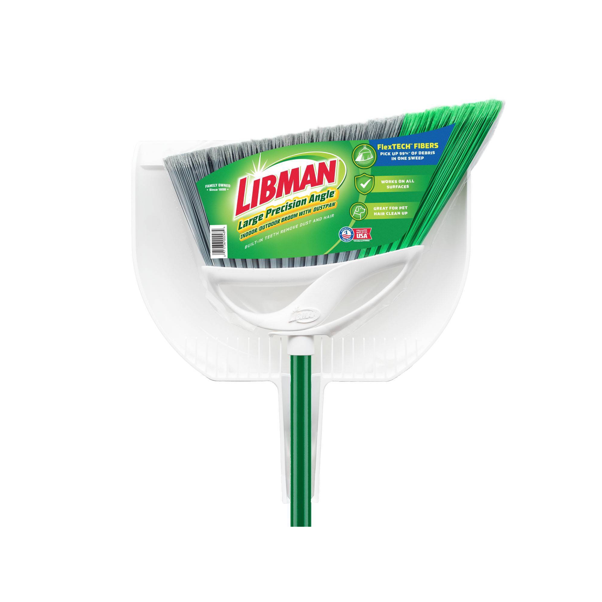 Libman Large Precision Angle Broom with Dustpan: Steel Handle, Grip Handle, Hanging Loop