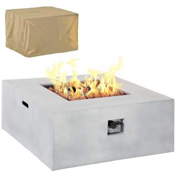 Outsunny 36" Firepit Table for Outside, 50,000 BTU Large Rectangular Stone Gas Firepit with Lava Rocks & Rain Cover, Fits 20lb Tank, Gray