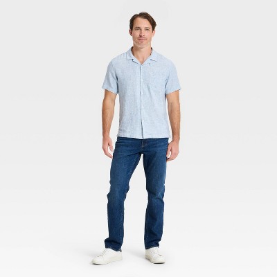 Мужские рубашки Goodfellow & Co Men's Short Sleeve Linen Blend Camp Collar Button-Down Shirt - Goodfellow & Co™ Light Blue L — фото 2