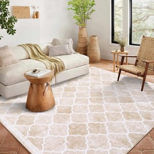 Machine Washable Area Rug Boho Low Pile Rug Geometric Trellis Non Slip Backing Rug Foldable Ultra-Thin Carpet - 1 of 4