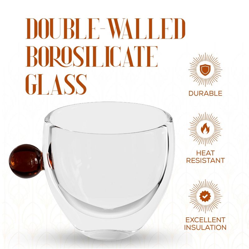 Elle Decor Double Wall Glass Insulated Coffee Mugs with Color Handle, Set of 2, 9-Oz Wide Mouth Glass Mugs for Office Bar Party, or Gift, 3 of 8