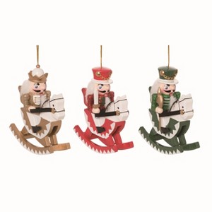 Transpac Wood Multicolor Christmas Rocking Horse Nutcracker Ornaments Set of 3 - 1 of 2
