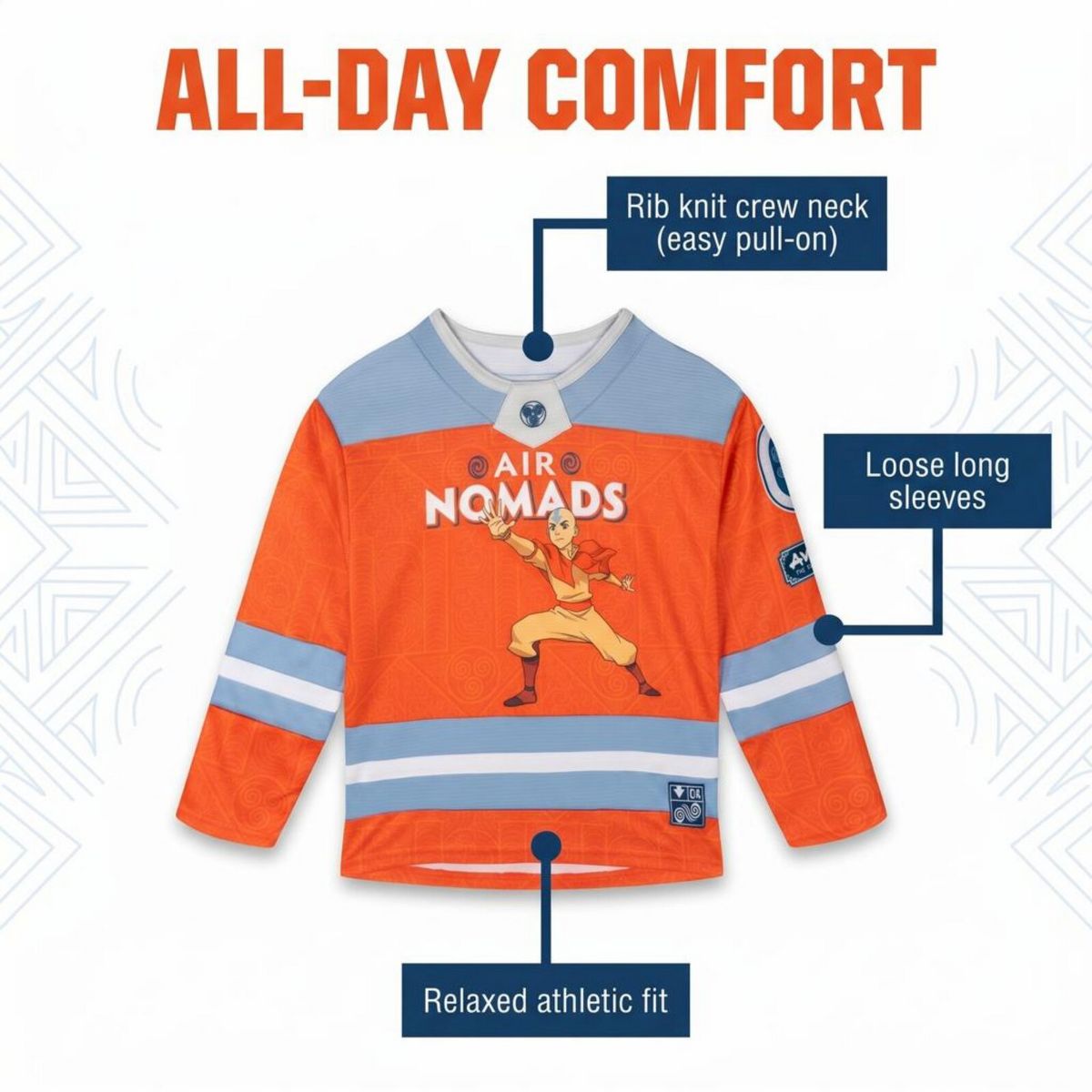 Avatar The Last Airbender Aang Mesh Hockey Jersey Long Sleeve T-Shirt Little Kid to Big Kid - thumbnail 2