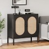 homfan Buffet Cabinet Rattan Storage Cabinet with Doors and Shelves, Accent Cabinet Sideboard for Living Room, Dining Room, Hallway, Black - 2 of 4