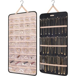 Jewelry Organizer Storage Roll with Hanger Metal Hooks Double, Necklaces, Rings on Closet, Wall, Door - 1 of 4