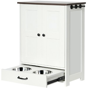 Lirago White Deep Walnut Cat Feeding Station 23.6x13.8x31.5"-Hidden Bowls and Storage Hooks - 1 of 4