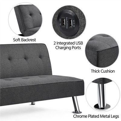 Yaheetech Modern Fabric Convertible Futon Sofa Bed With Usb Ports-dark ...