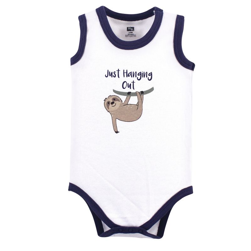 Hudson Baby Infant Boy Cotton Sleeveless Bodysuits 5pk, Sloth, 5 of 8