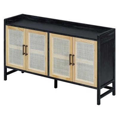 NicBex Farmhouse Rattan Sideboard Cabinet with Adjustable Shelves for Kitchen,Living Room