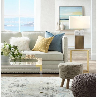 Natural Fir Wood Cube Ottoman with Linen Cushion