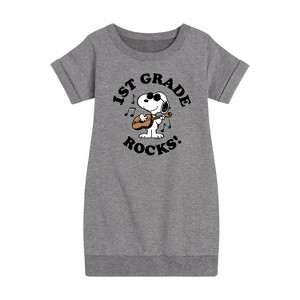 - Peanuts - 1st Grade Rocks Graphic Short Sleeve Fleece Dress - 1 of 4