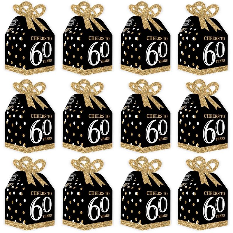 Big Dot of Happiness Adult 60th Birthday - Gold - Square Favor Gift Boxes - Birthday Party Bow Boxes - Set of 12, 5 of 9